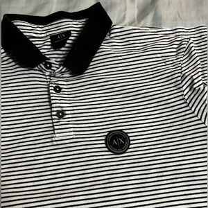 Armani Exchange Black and White Striped Polo Shirt